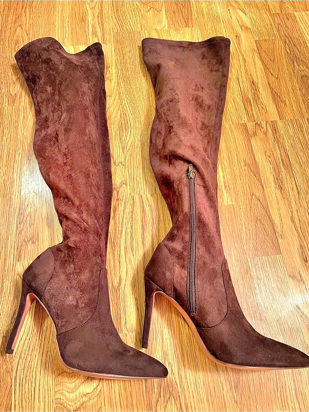 Over-the-Knee Pointed-Toe Boots in Brown Suede